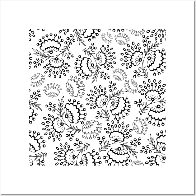 Elegant lace floral with swirls, roses, tulips, leaves, berries. Wall Art by LizzyizzyDesign